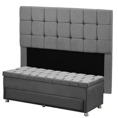 Cabeceira Calçadeira Munique 195cm Shop Das Cabeceiras Cinza Chumbo