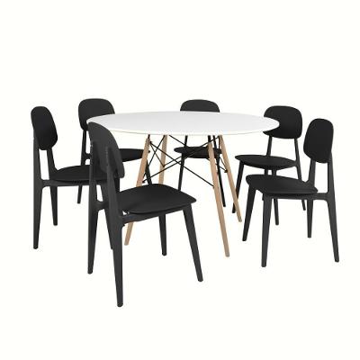 Conjunto Mesa De Jantar Redonda Eiffel Branca 120cm Com 6 Cadeiras Itália - Preto