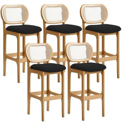 Kit 05 Banquetas Altas Para Cozinha Bancada Sala Tela Betta Fixa L02 Bouclê Preto - Lyam