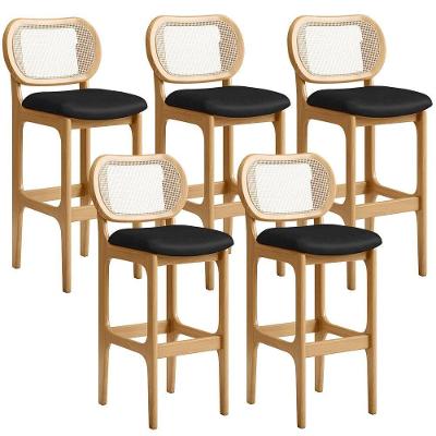 Kit 05 Banquetas Altas Para Cozinha Bancada Sala Tela Betta Fixa L02 Couríssimo Preto - Lyam