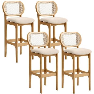 Kit 04 Banquetas Altas Para Cozinha Bancada Sala Tela Betta Fixa L02 Suede Bege - Lyam