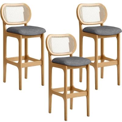 Kit 03 Banquetas Altas Para Cozinha Bancada Sala Tela Betta Fixa L02 Linho Cinza Escuro - Lyam