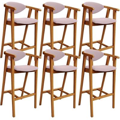 Kit 06 Banquetas Alta Para Cozinha Bancada Bar Sala De Jantar Fixa Cecília L02 Suede Rosê - Lyam