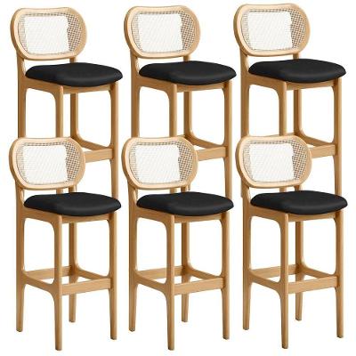 Kit 06 Banquetas Altas Para Cozinha Bancada Sala Tela Betta Fixa L02 Couríssimo Preto - Lyam