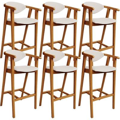 Kit 06 Banquetas Alta Para Cozinha Bancada Bar Sala De Jantar Fixa Cecília L02 Linho Cru - Lyam