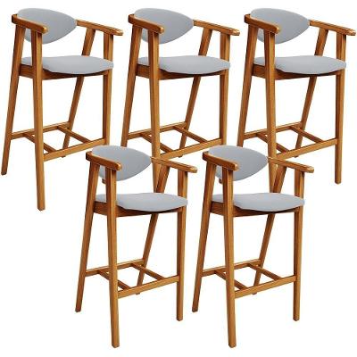 Kit 05 Banquetas Alta Para Cozinha Bancada Bar Sala De Jantar Fixa Cecília L02 Suede Cinza - Lyam
