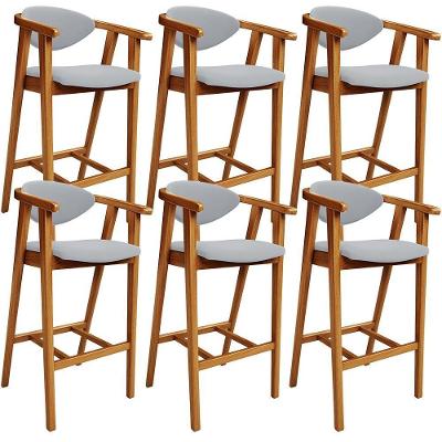 Kit 06 Banquetas Alta Para Cozinha Bancada Bar Sala De Jantar Fixa Cecília L02 Suede Cinza - Lyam