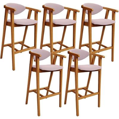 Kit 05 Banquetas Alta Para Bancada Bar Sala De Jantar Fixa Cecília L02 Suede Rosê