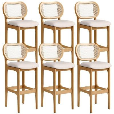 Kit 06 Banquetas Altas Para Cozinha Bancada Sala Tela Betta Fixa L02 Linho Cru - Lyam