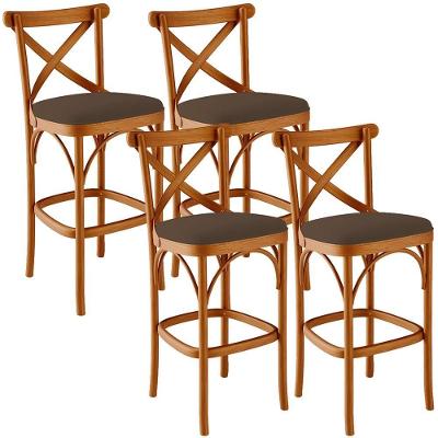 Kit 04 Banquetas Altas Bancada Bar Sala De Jantar Estofada ávila L02 Suede Marrom