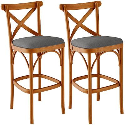 Kit 02 Banquetas Altas Cozinha Bancada Bar Sala Jantar Estofada ávila L02 Linho Cinza Escuro - Lyam