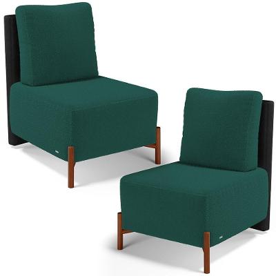 Kit 02 Poltronas Decorativas Sala De Estar Living Hungria L02 Couríssimo Preto Bouclê Verde