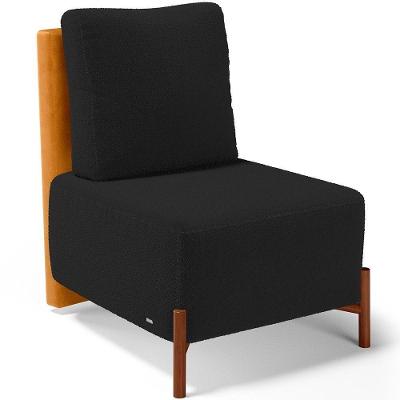 Poltrona Decorativa Sala Estar Living Pés Madeira Hungria L02 Couríssimo Whisky Bouclê Preto