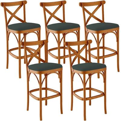 Kit 05 Banquetas Altas Bancada Bar Sala Jantar Estofada ávila L02 Suede Verde Musgo