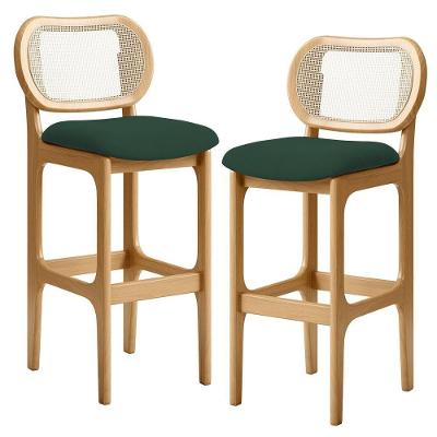 Kit 02 Banquetas Altas Para Cozinha Bancada Sala Tela Betta Fixa L02 Suede Verde Musgo - Lyam
