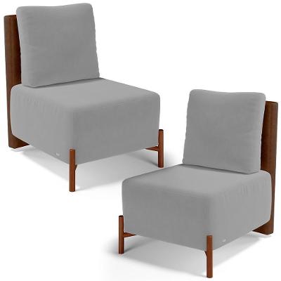 Kit 02 Poltronas Decorativas Sala De Estar Living Hungria L02 Couríssimo Marrom Suede Cinza - Lyam