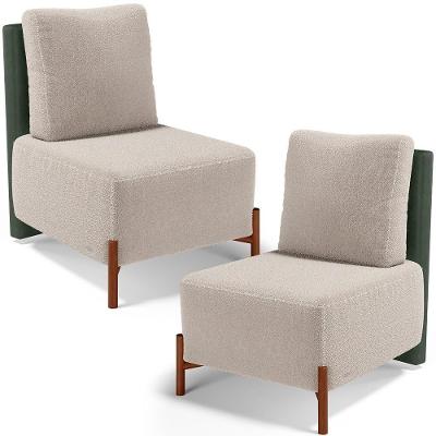 Kit 02 Poltronas Decorativas Sala De Estar Living Hungria L02 Couríssimo Verde Bouclê Creme
