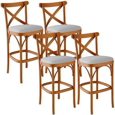 Kit 04 Banquetas Altas Cozinha Bancada Bar Sala De Jantar Estofada ávila L02 Linho Cinza - Lyam