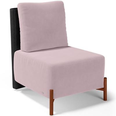 Poltrona Decorativa Sala De Estar Living Pés Madeira Hungria L02 Couríssimo Preto Suede Rosê