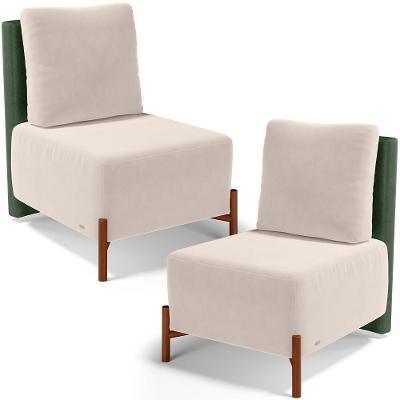 Kit 02 Poltronas Decorativas Sala De Estar Living Pés Madeira Hungria Couríssimo Verde Suede Bege