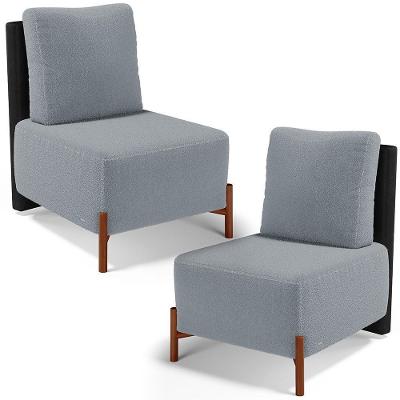 Kit 02 Poltronas Decorativas Sala De Estar Living Hungria L02 Couríssimo Preto Bouclê Cinza