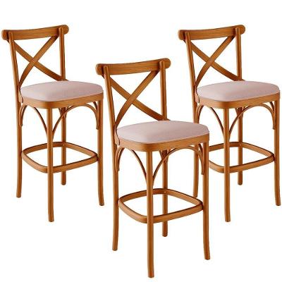 Kit 03 Banquetas Altas Cozinha Bancada Bar Sala De Jantar Estofada ávila L02 Linho Rosê - Lyam