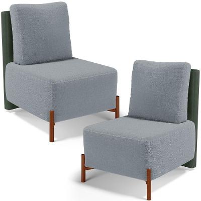 Kit 02 Poltronas Decorativas Sala De Estar Living Hungria L02 Couríssimo Verde Bouclê Cinza