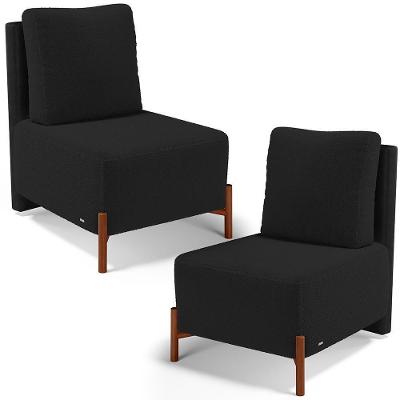 Kit 02 Poltronas Decorativas Sala De Estar Living Hungria L02 Couríssimo Preto Bouclê Preto - Lyam