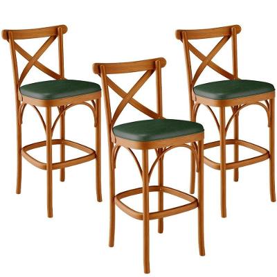 Kit 03 Banquetas Altas Cozinha Bancada Sala Jantar Estofada ávila L02 Couríssimo Verde Musgo - Lyam
