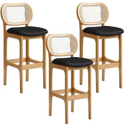 Kit 03 Banquetas Altas Para Cozinha Bancada Sala Tela Betta Fixa L02 Couríssimo Preto - Lyam