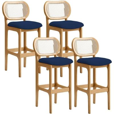 Kit 04 Banquetas Altas Para Cozinha Bancada Sala Tela Betta Fixa L02 Suede Azul Marinho - Lyam