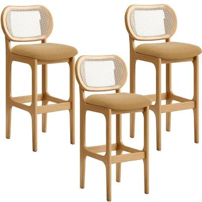 Kit 03 Banquetas Altas Para Cozinha Bancada Sala Tela Betta Fixa L02 Bouclê Mostarda - Lyam
