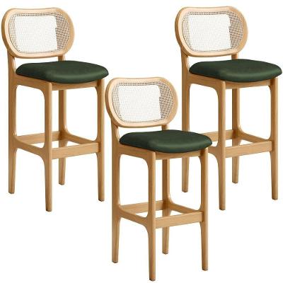 Kit 03 Banquetas Altas Para Cozinha Bancada Sala Tela Betta Fixa L02 Couríssimo Verde Musgo - Lyam