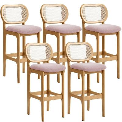Kit 05 Banquetas Altas Para Cozinha Bancada Sala Tela Betta Fixa L02 Bouclê Rosê - Lyam