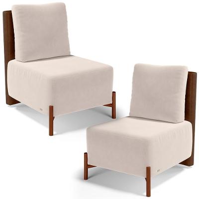 Kit 02 Poltronas Decorativas Sala De Estar Living Hungria L02 Couríssimo Marrom Suede Bege