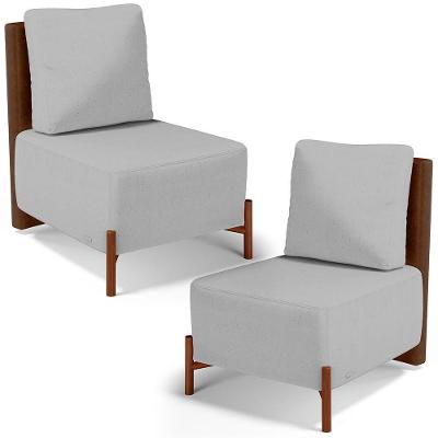Kit 02 Poltronas Decorativas Sala De Estar Living Hungria L02 Couríssimo Marrom Linho Cinza - Lyam