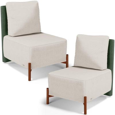 Kit 02 Poltronas Decorativas Sala De Estar Living Pés Madeira Hungria L02 Couríssimo Verde Linho Cru - Lyam