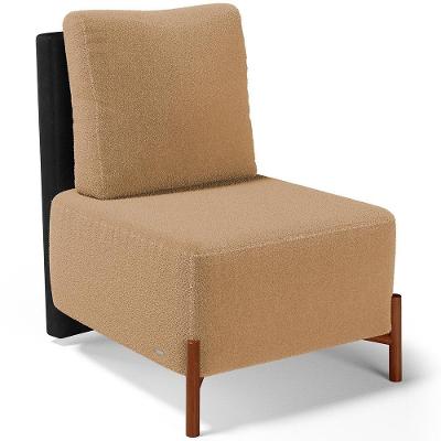 Poltrona Decorativa Sala De Estar Living Pés Madeira Hungria L02 Couríssimo Preto Bouclê Mostarda
