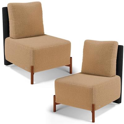 Kit 02 Poltronas Decorativas Sala Estar Living Hungria L02 Couríssimo Preto Bouclê Mostarda - Lyam