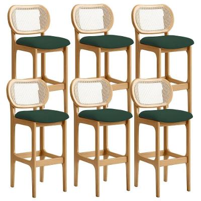 Kit 06 Banquetas Altas Para Cozinha Bancada Sala Tela Betta Fixa L02 Suede Verde Musgo - Lyam