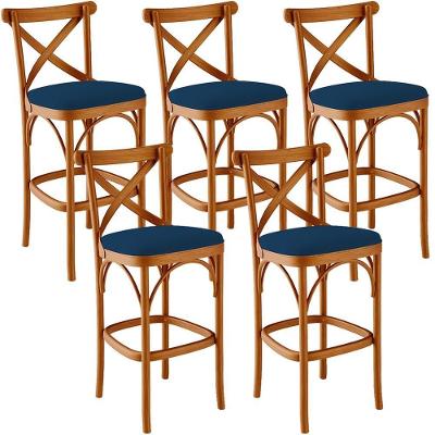 Kit 05 Banquetas Altas Bancada Bar Sala Jantar Estofada ávila L02 Suede Azul Marinho