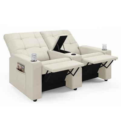 Poltrona Do Papai Reclinável Cinema 2 Lugares Manual Baú Usb Haifa F05 Veludo Bege - Lyam Decor