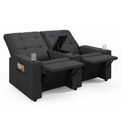 Poltrona Do Papai Reclinável Cinema 2 Lugares Manual Baú Usb Haifa F05 Veludo Cinza G - Lyam Decor