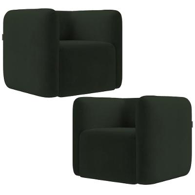 Kit 02 Poltronas Decorativas Para Sala De Estar Fixa Living Peônia K01 Veludo Verde