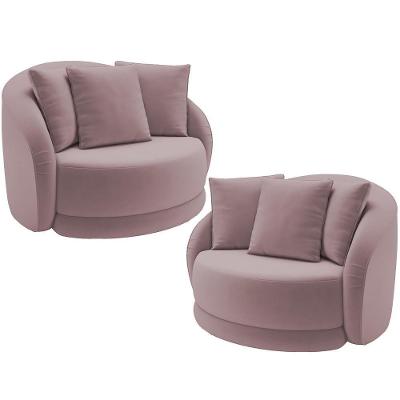 Kit 02 Poltronas Decorativas Base Giratória Witta M03 Veludo Rosê - Lyam Decor