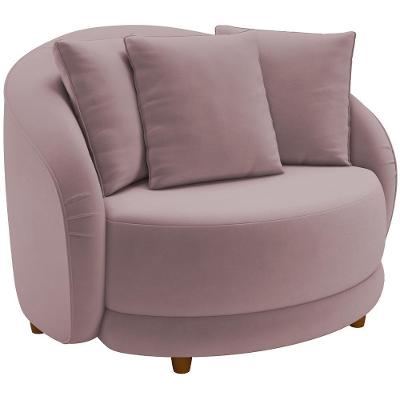 Poltrona Decorativa Base Fixa Pés Madeira Witta M03 Veludo Rosê - Lyam Decor