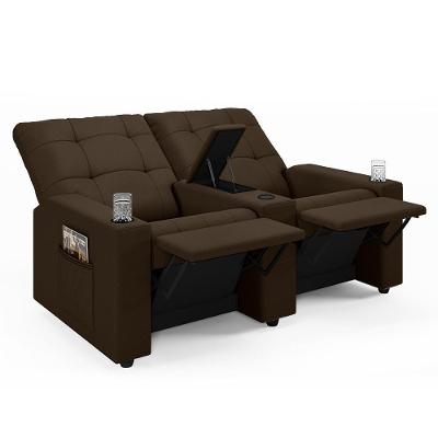 Poltrona Do Papai Reclinável Cinema 2 Lugares Manual Baú Usb Haifa F05 Veludo Marrom - Lyam Decor