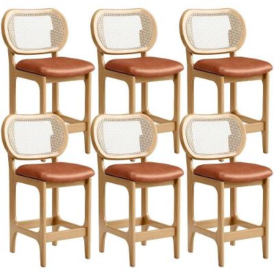 Kit 6 Banquetas Baixa Bar Cozinha Sala De Jantar Betta L02 Mel Tela Couríssimo Camel - Lyam Decor