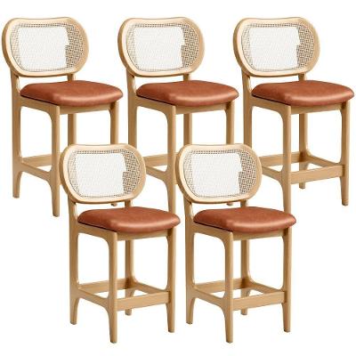 Kit 5 Banquetas Baixa Bar Cozinha Sala De Jantar Betta L02 Mel Tela Couríssimo Camel - Lyam Decor
