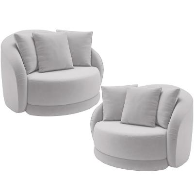 Kit 02 Poltronas Decorativas Base Giratória Witta M03 Veludo Cinza - Lyam Decor